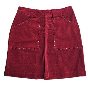 Mi Ami Womens Small Red Corduroy Studded Mini Skirt Pockets Boho Western Gothic